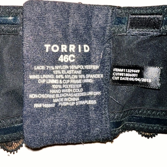 TORRID Padded Push-Up Strapless Interchangeable Straps Bra 46C Fits Like 42C (A1 - Picture 5 of 9